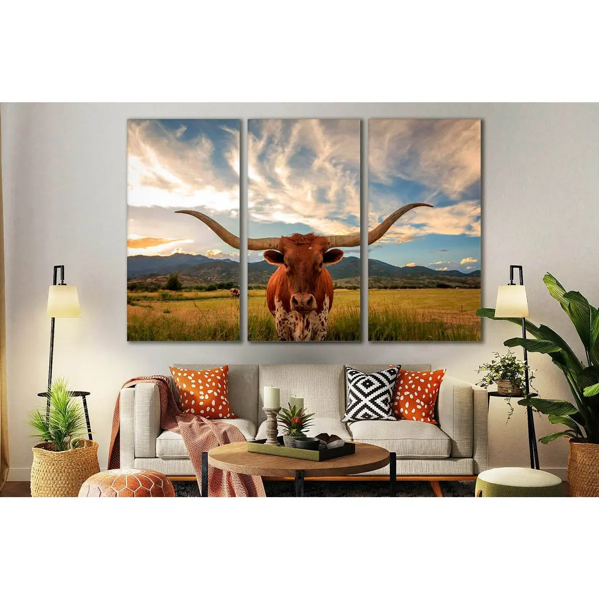 Texas Longhorn Steer In Rural Utah, Usa №2364 Ready To Hang Canvas Print 1