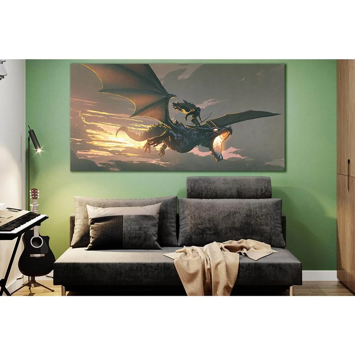 The Dragon Flying In The Sunset №Sl1275 Ready To Hang Canvas Print 1