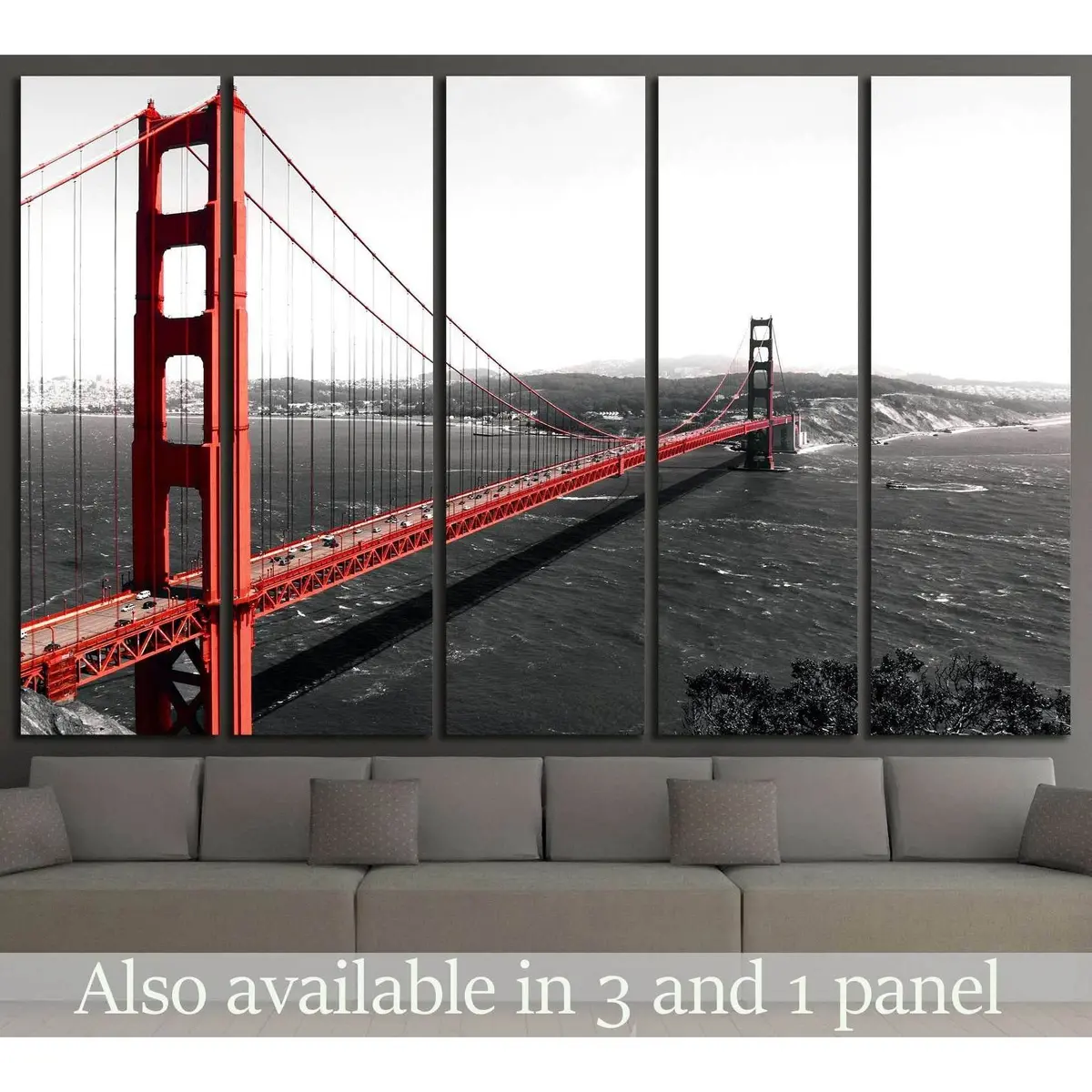 Golden Gate Bridge Monochrome Canvas Wall Art – Ready-to-Hang Print #2607