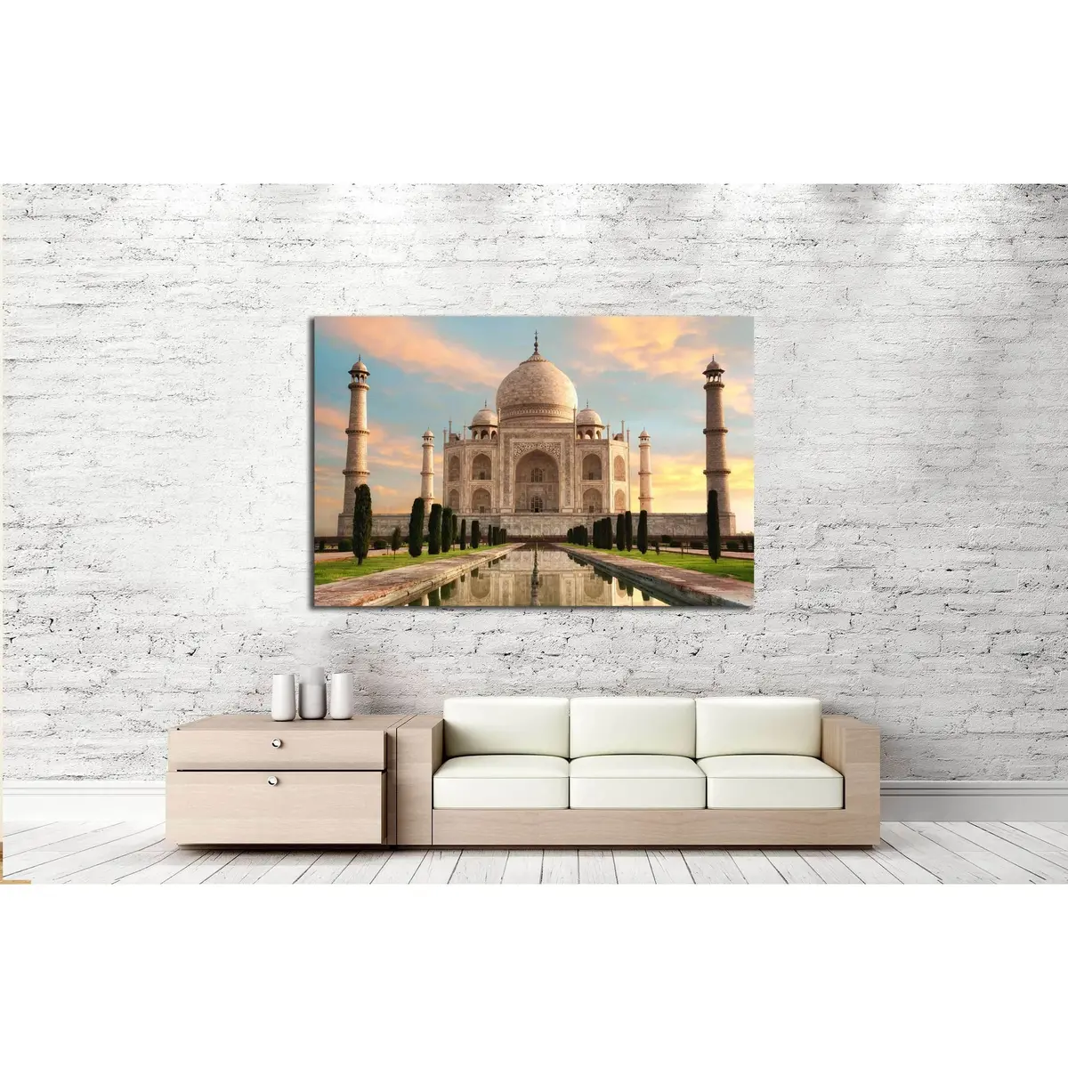 The Magnificent Taj Mahal In India Shows Its Full Splendor At A Glorious Sunrise With Pastel-Colored Sky №3029 Ready To Hang Canvas Print 3
