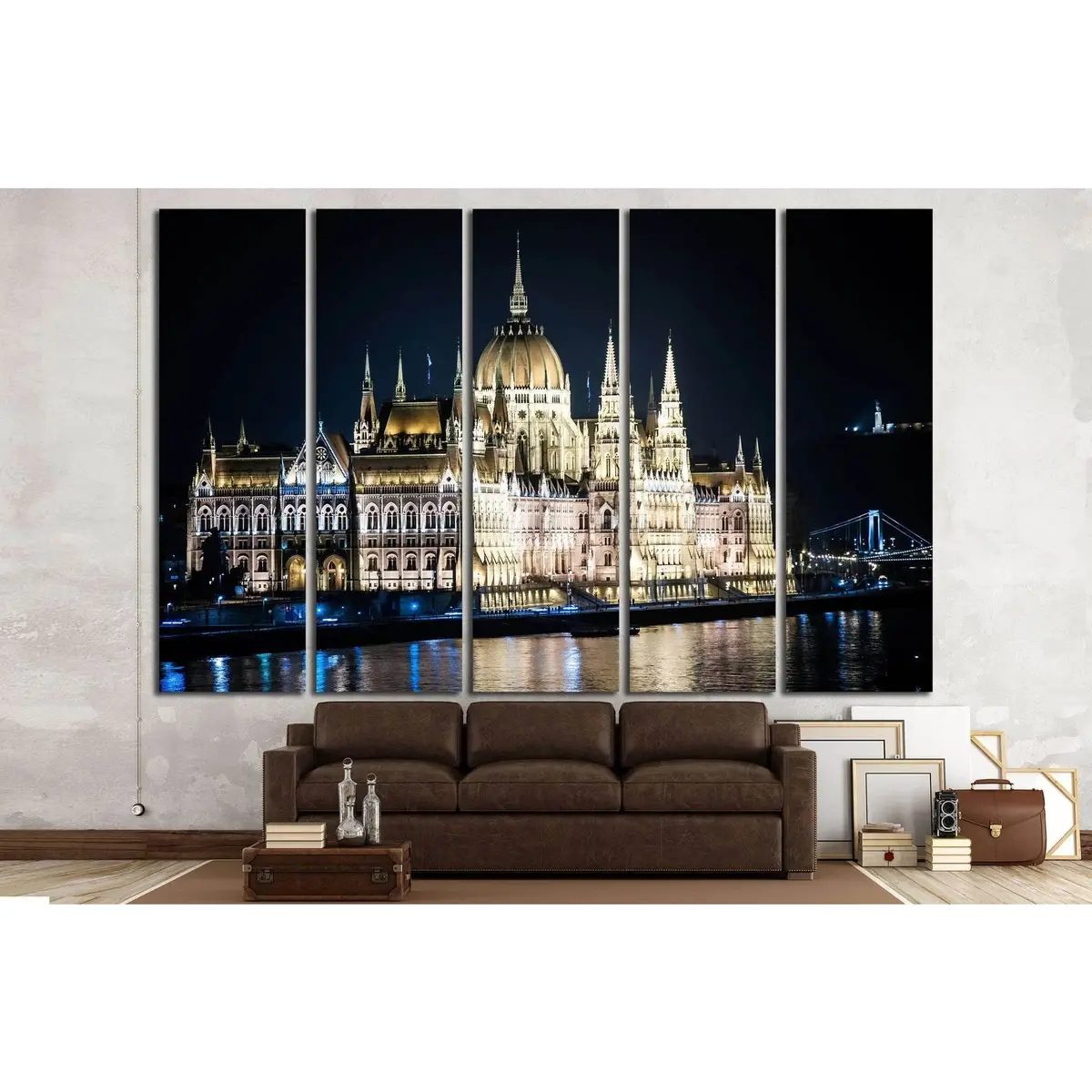 Budapest Parliament Building Night Scene Canvas Art Print - Image 3