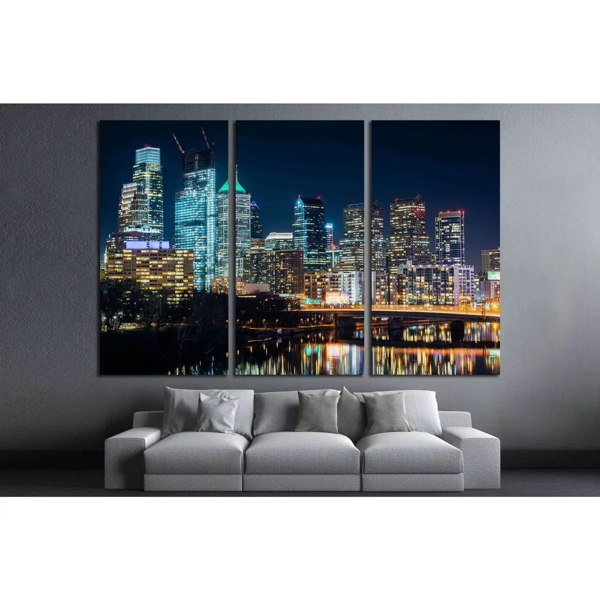 The Philadelphia Skyline And Schuylkill River At Night, Pennsylvania №2026 Ready To Hang Canvas Print 5