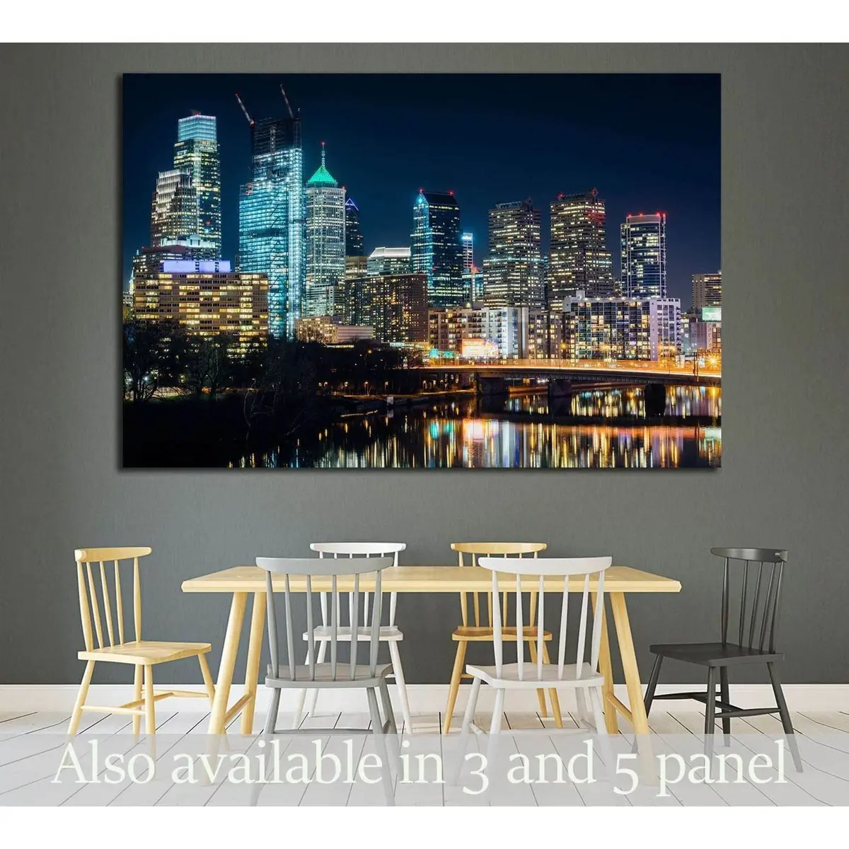 The Philadelphia Skyline And Schuylkill River At Night, Pennsylvania №2026 Ready To Hang Canvas Print 1