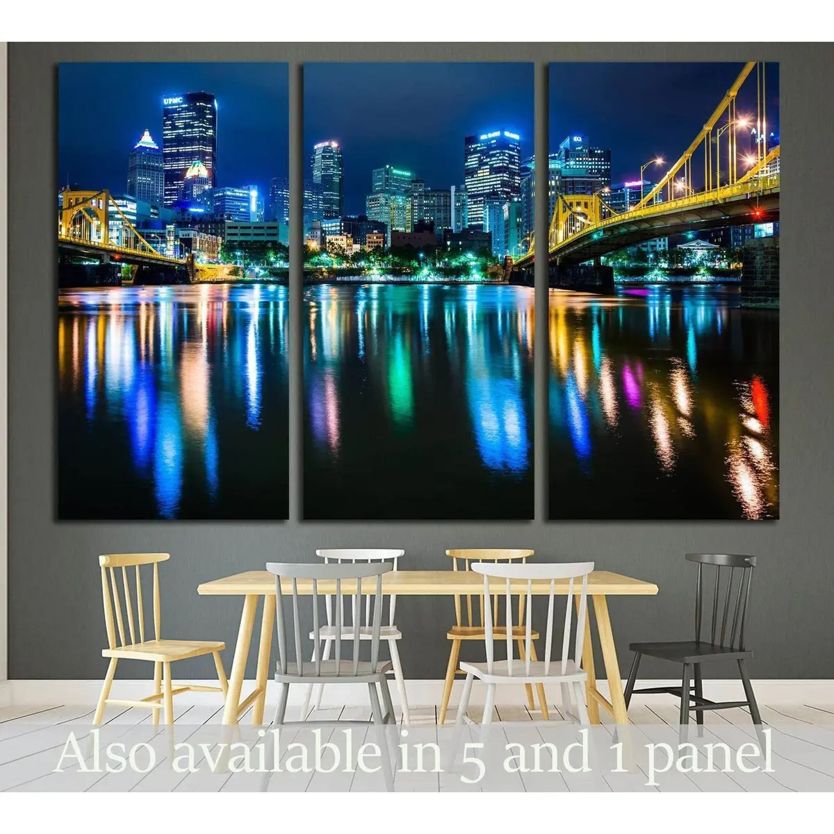The Pittsburgh Skyline, Allegheny River At Night, Pennsylvania №1705 Ready To Hang Canvas Print 5