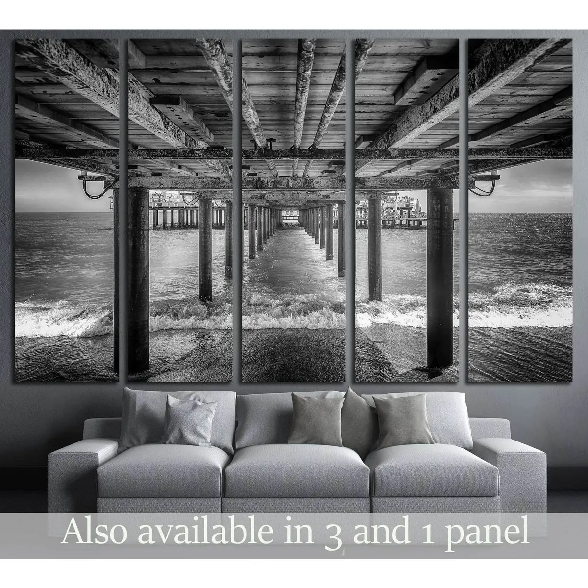 Black & White Canvas Wall Art: Pier Underside Featuring Secluded Rest Area – Ready to Hang, #2935