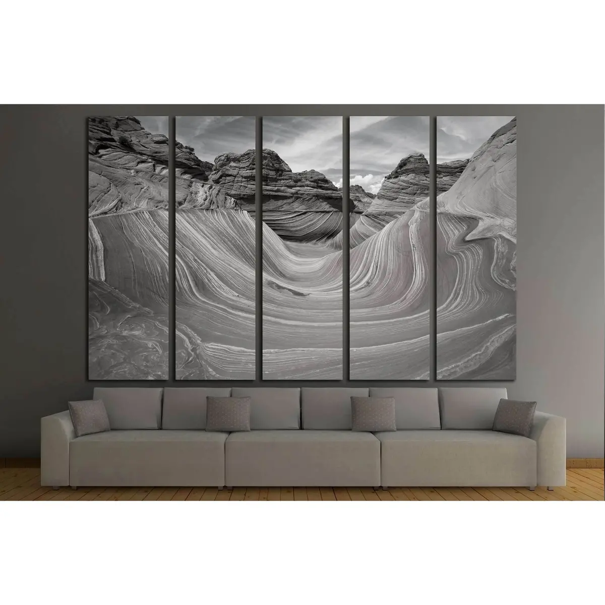 Monochrome Wave Canvas Wall Art №2929 – Pre-Strung & Ready to Display - Image 3