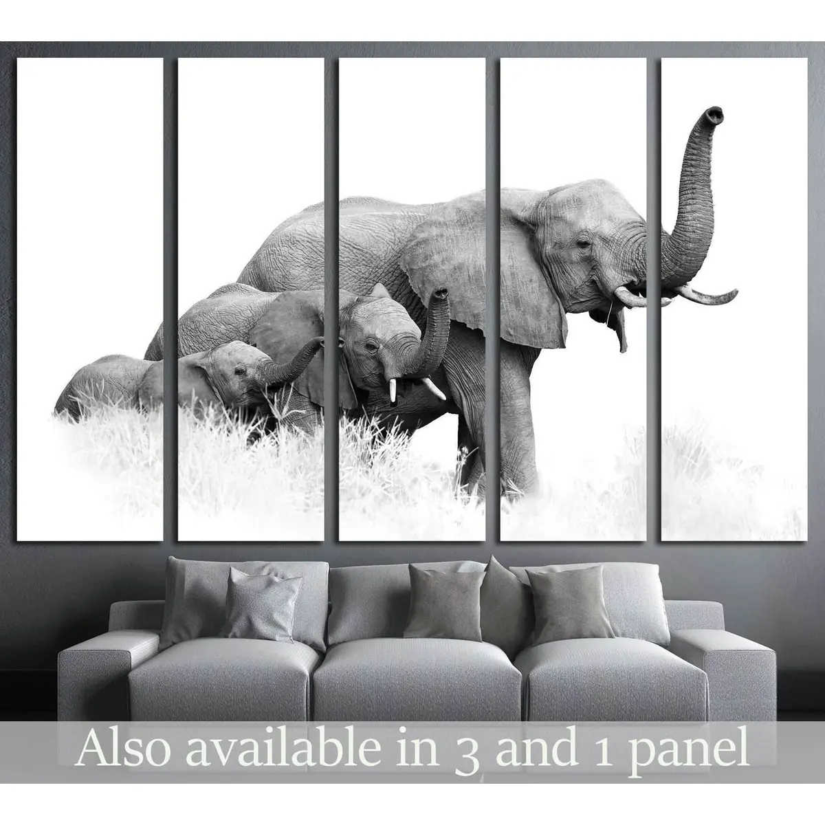 Three African Bush Elephants, Loxodonta Africana, Kruger, Sa №1834 Ready To Hang Canvas Print 1