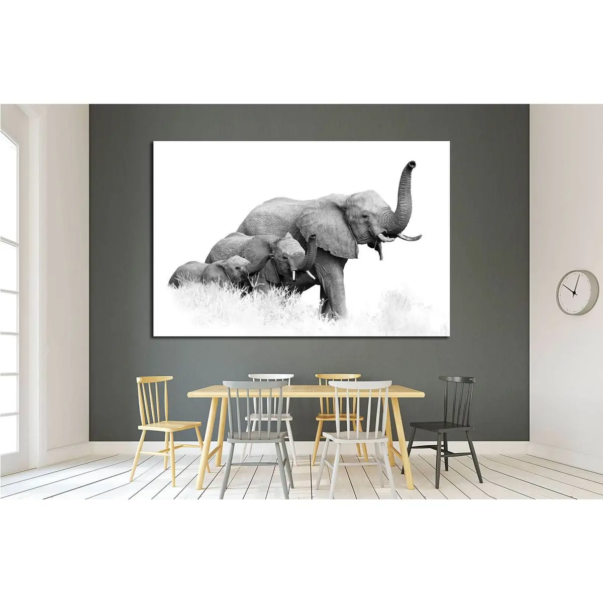 Three African Bush Elephants, Loxodonta Africana, Kruger, Sa №1834 Ready To Hang Canvas Print 2