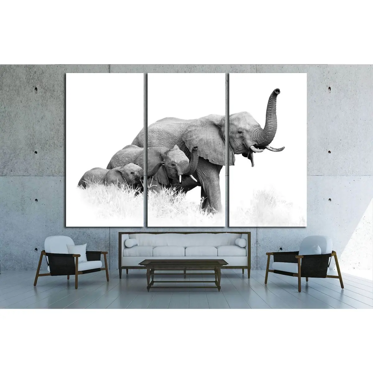 Three African Bush Elephants, Loxodonta Africana, Kruger, Sa №1834 Ready To Hang Canvas Print 3