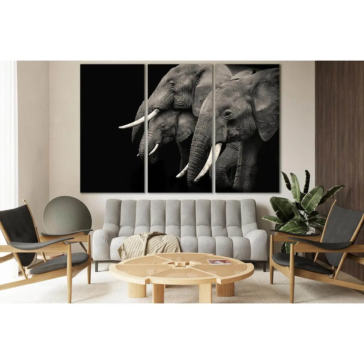 Three Elephants On Black Background №Sl874 Ready To Hang Canvas Print 5