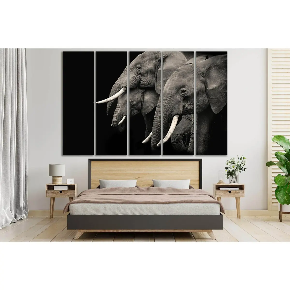 Abstract Three-Elephants Canvas Wall Art – Ready-to-Hang Print on Black Background - Image 3
