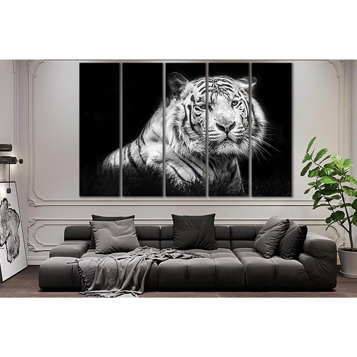 Premium Black and White Tiger Canvas Wall Art – SL853, Ready-to-Hang - Image 3
