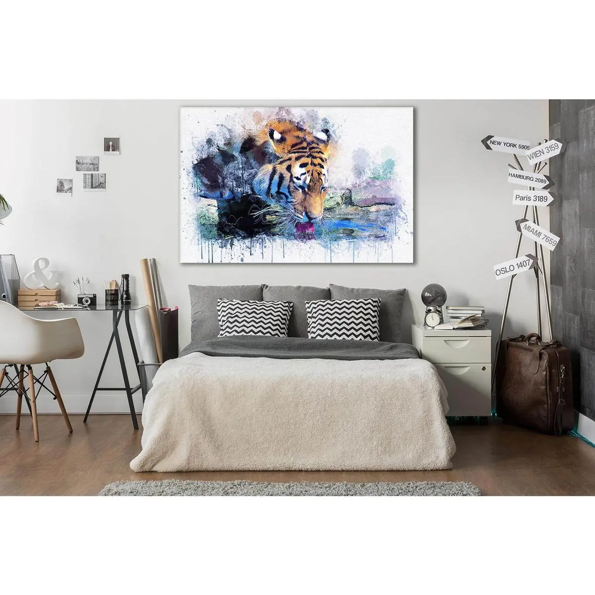 Tiger Drinks Water Oil Painting №Sl576 Ready To Hang Canvas Print 1