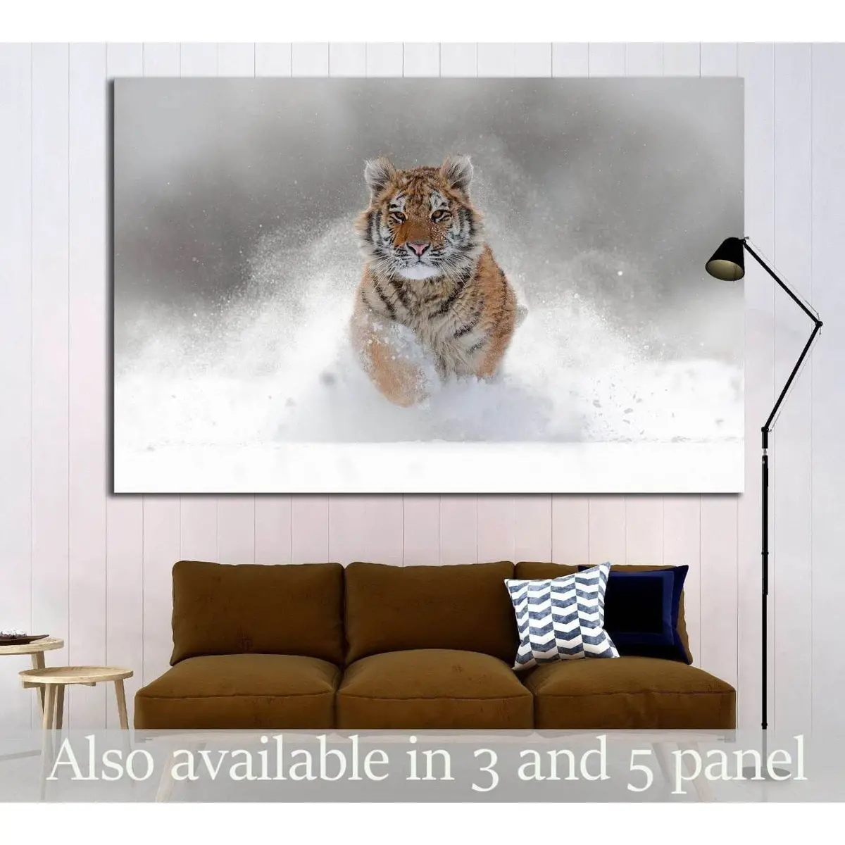 Tiger In Wild Winter Nature. Amur Tiger Running In The Snow №1831 Ready To Hang Canvas Print 1