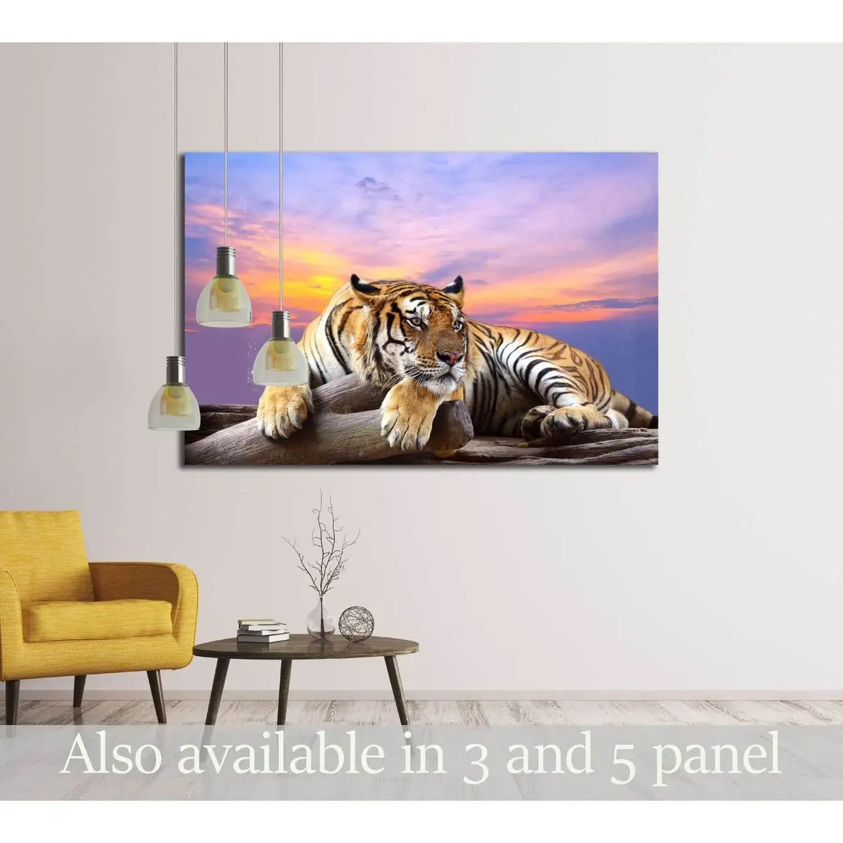 Tiger Looking Something On The Rock With Beautiful Sky At Sunset Time №2793 Ready To Hang Canvas Print 1