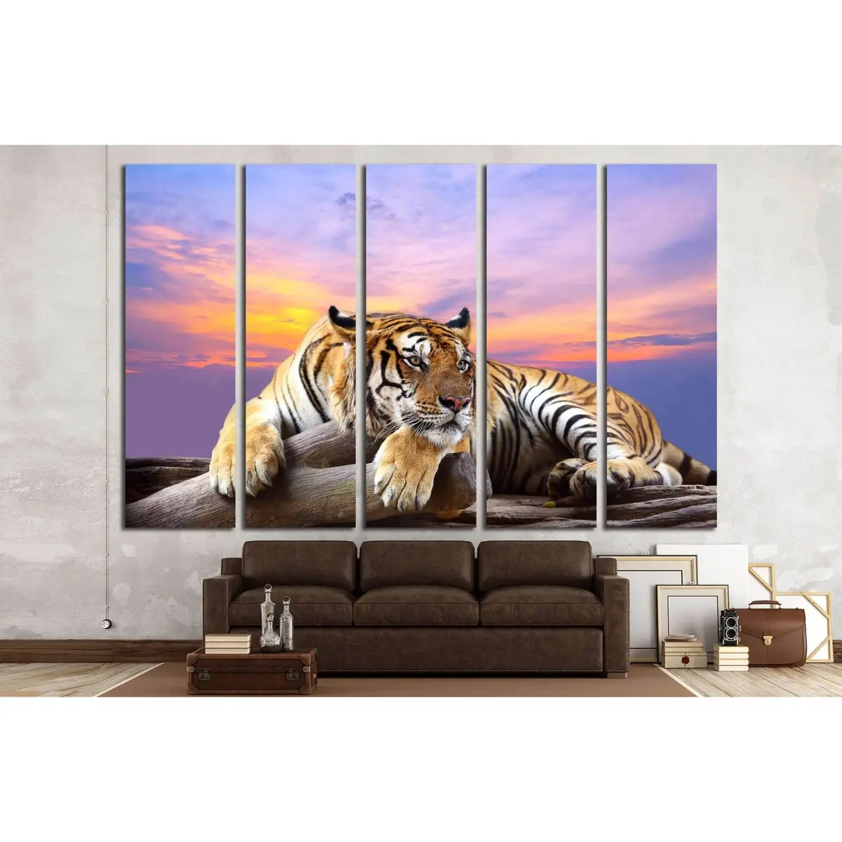 Majestic Tiger Gazing from Rocky Outcrop at Sunset – Premium Ready-to-Hang Canvas Wall Art - Image 3