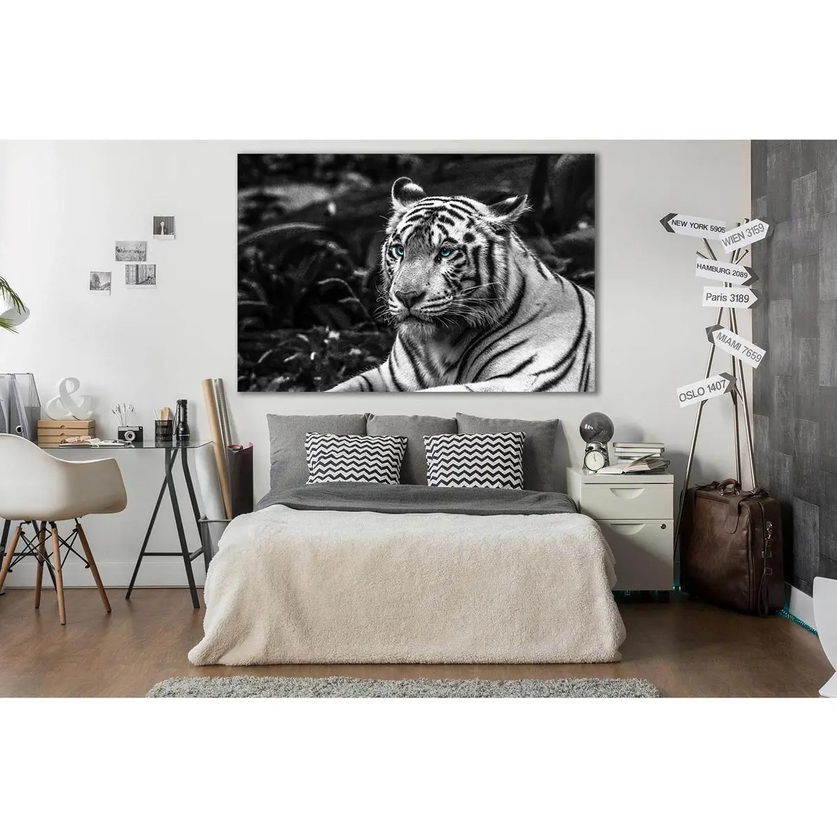 Tiger With Blue Eyes Black And White №Sl845 Ready To Hang Canvas Print 1
