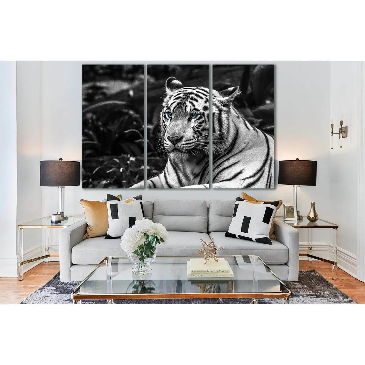 Tiger With Blue Eyes Black And White №Sl845 Ready To Hang Canvas Print 5
