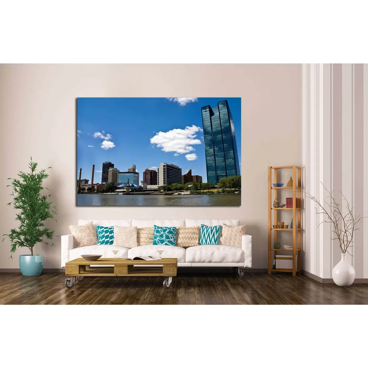 Toledo, Oh Skyline From A Boat On The Maumee River №1736 Ready To Hang Canvas Print 2