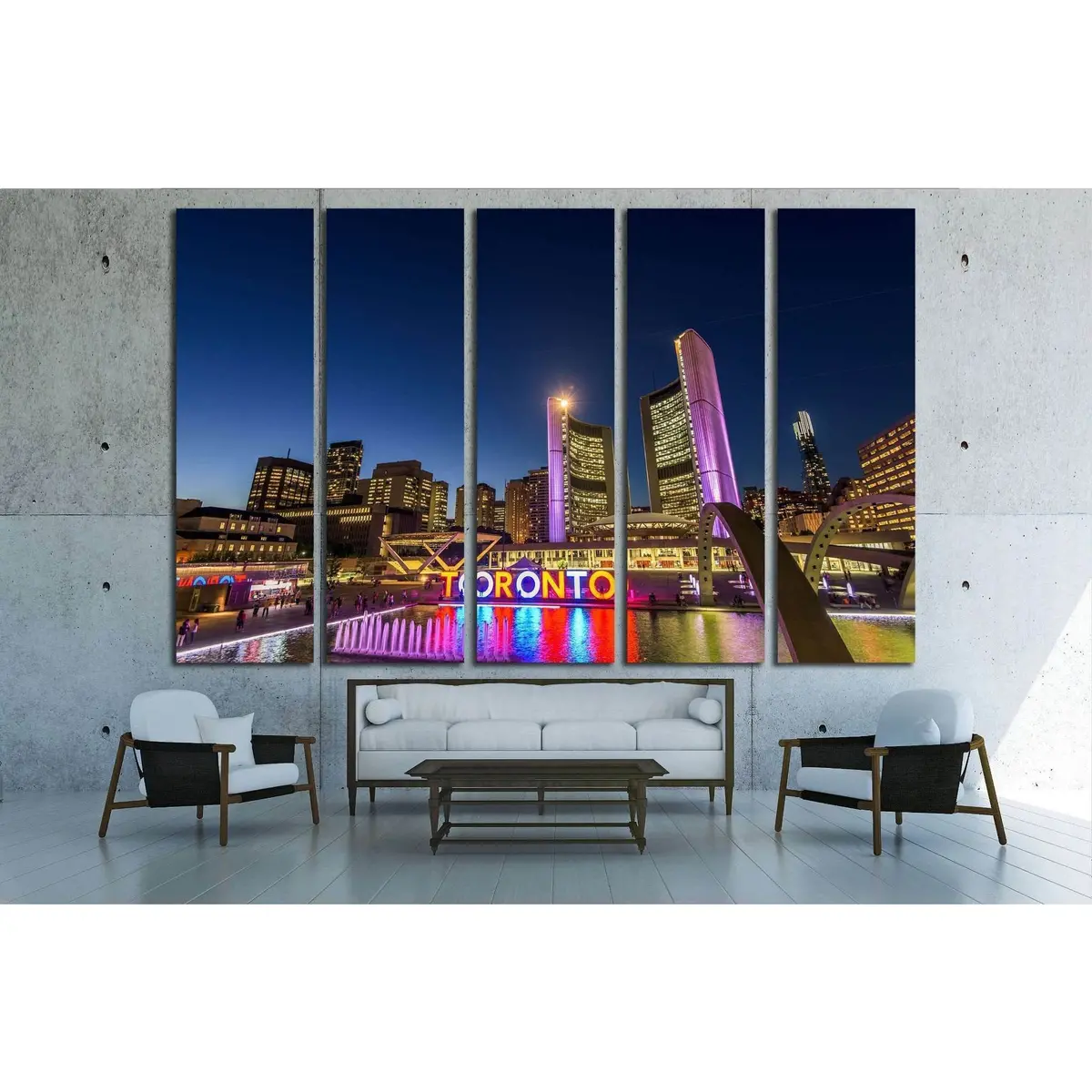Vintage Night Scene of Toronto City Hall & Nathan Phillips Square — Premium Ready-to-Hang Canvas Print - Image 3