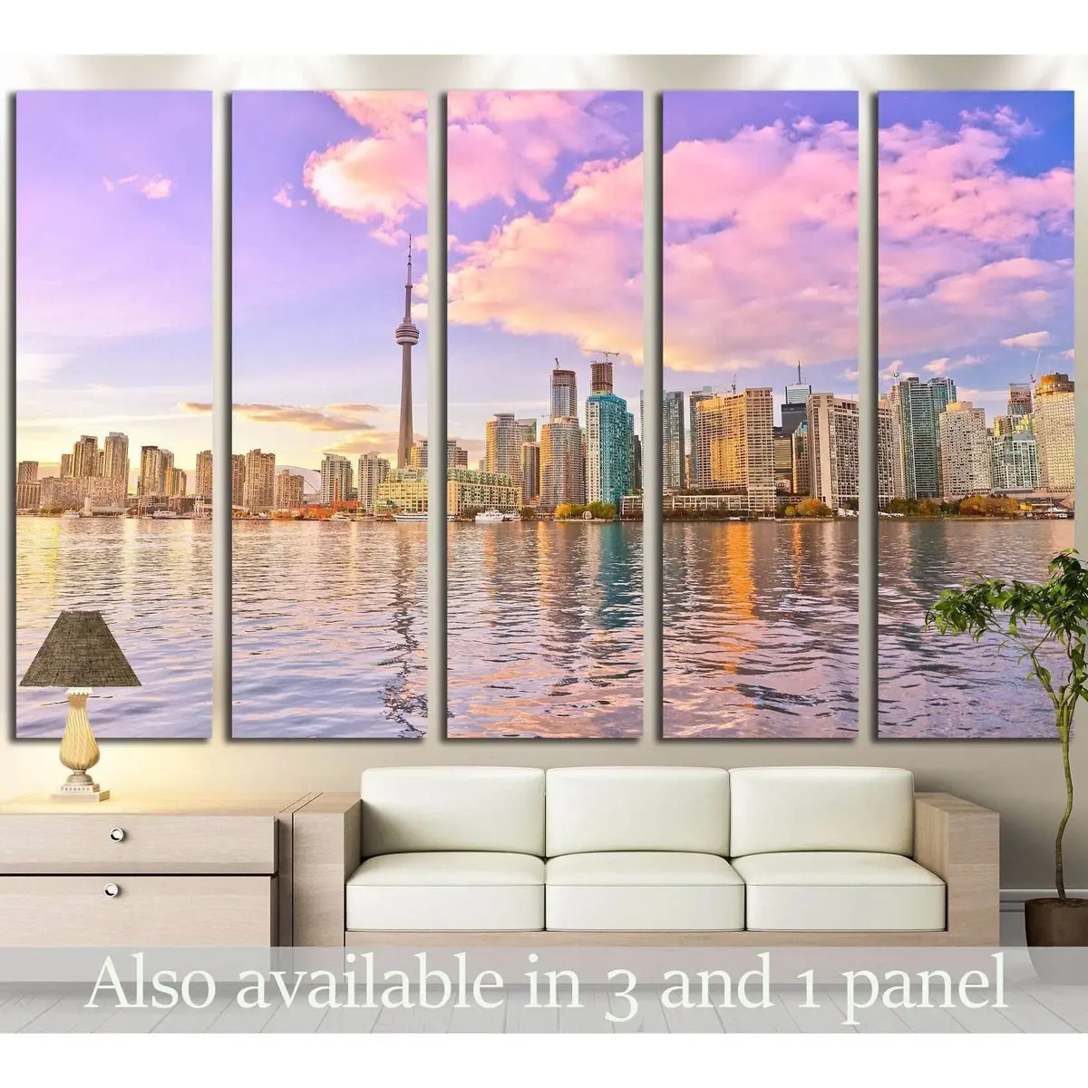 Stunning Toronto skyline view at dusk, hand-stretched canvas print with hanging hardware included