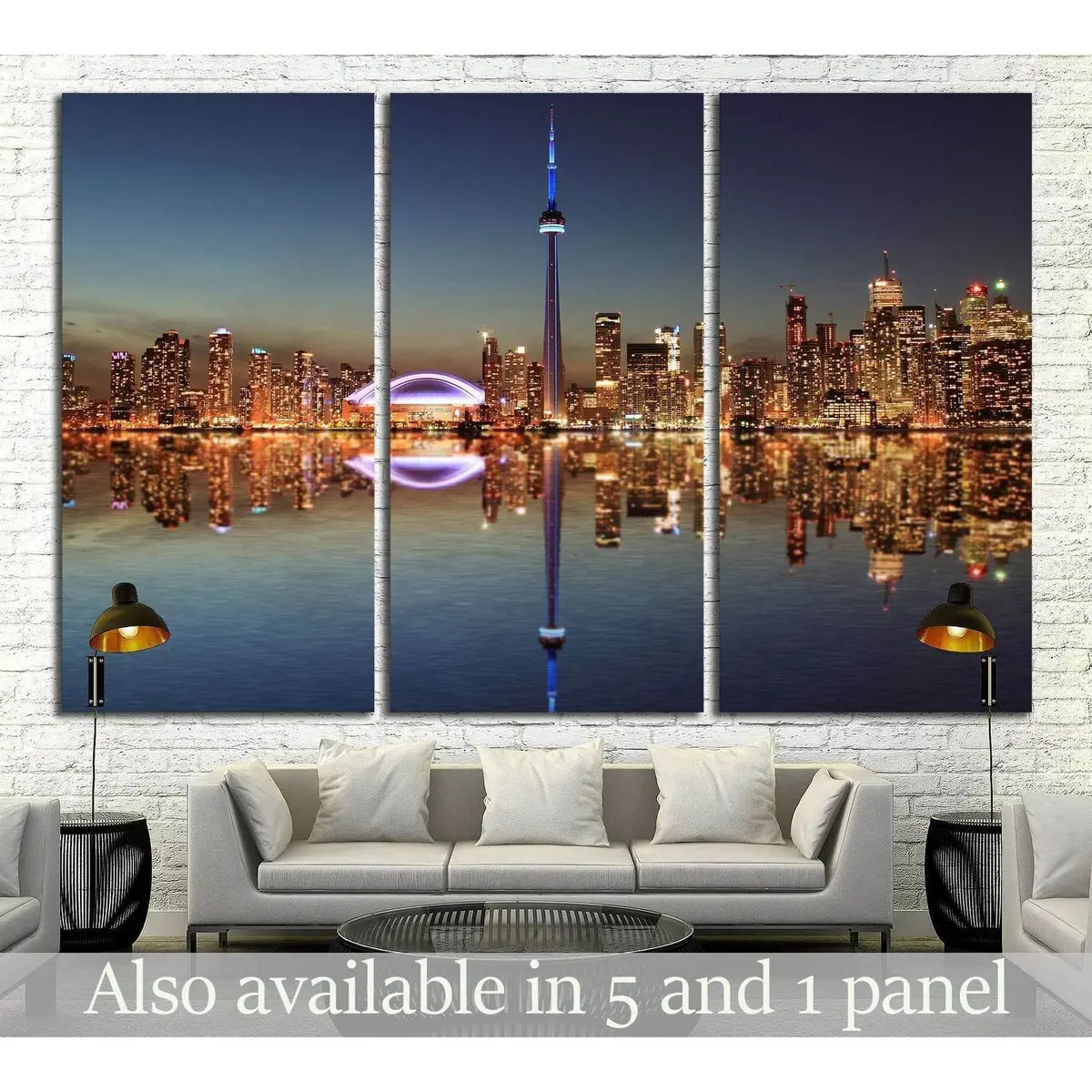 Toronto Skyline At Night With A Reflection In Lake Ontario №2040 Ready To Hang Canvas Print 5