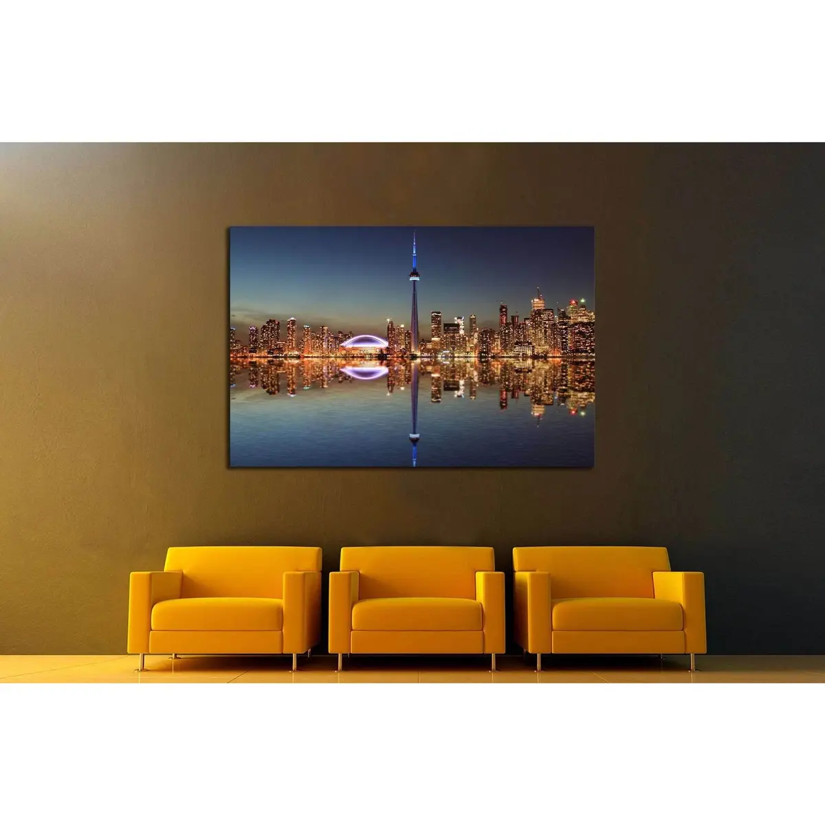 Toronto Skyline At Night With A Reflection In Lake Ontario №2040 Ready To Hang Canvas Print 3