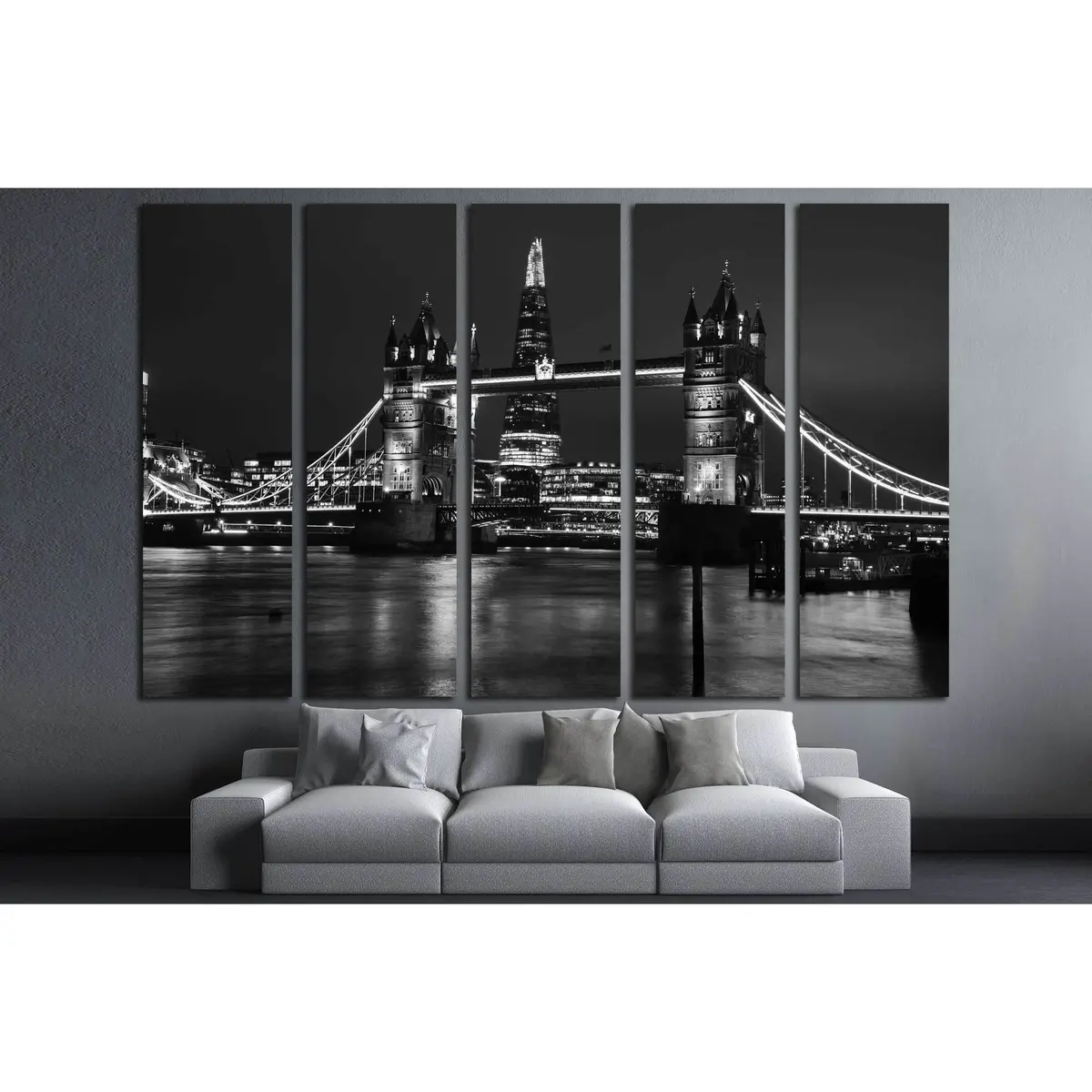 Monochrome Tower Bridge Canvas Art Print – Ready-to-Hang Wall Decor #3039 - Image 3
