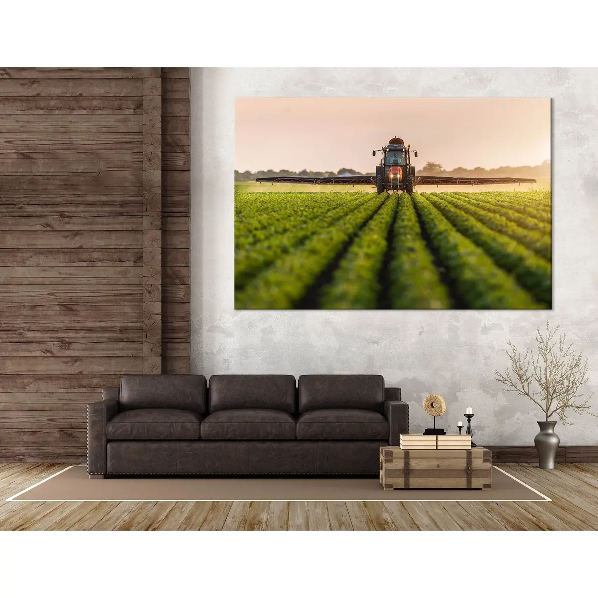 Tractor On The Green Plantation Of Soy №04243 Ready To Hang Canvas Print 3