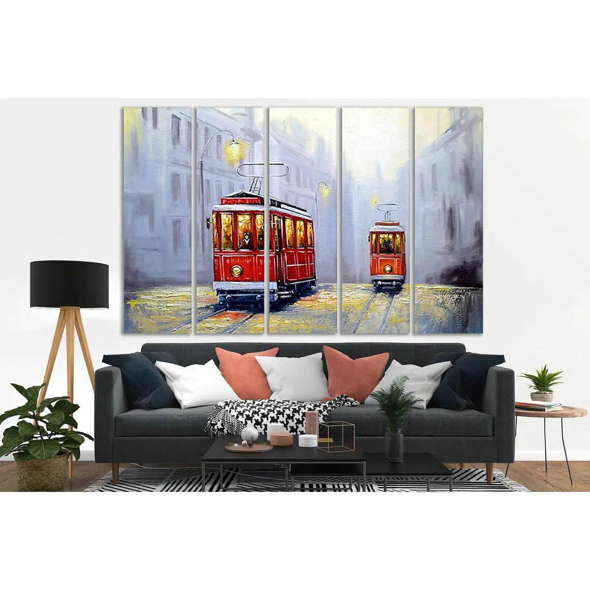 Vintage Tram in Old Town Oil Painting SL584 – Premium Ready-to-Hang Canvas Print - Image 3