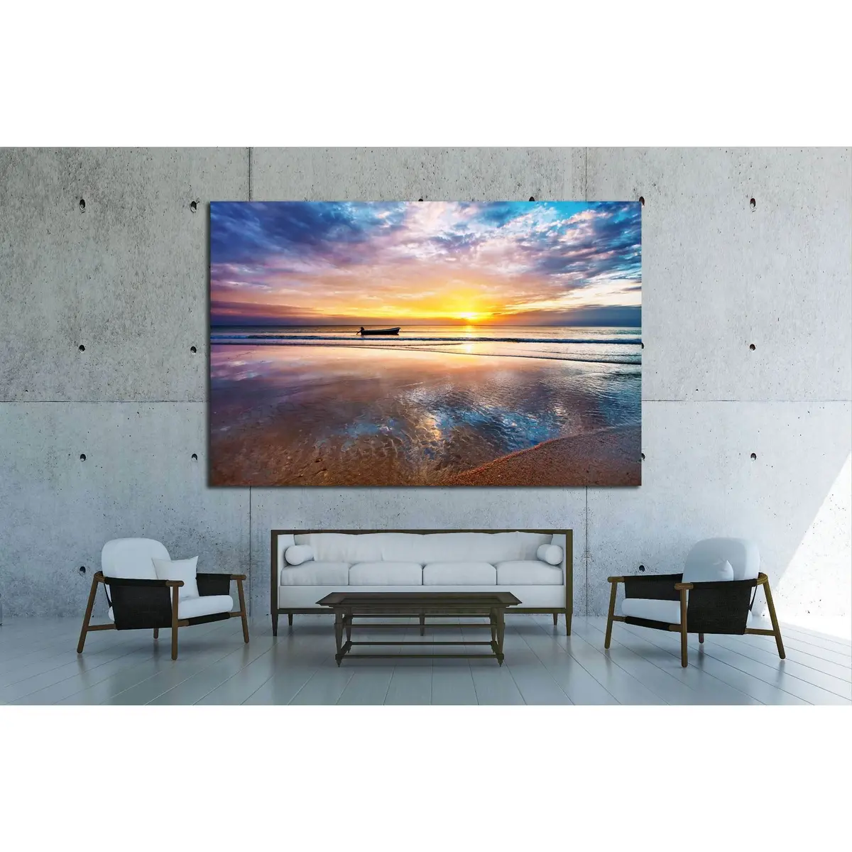 Tropical Beach At Beautiful Sunset. Nature Background №2677 Ready To Hang Canvas Print 3