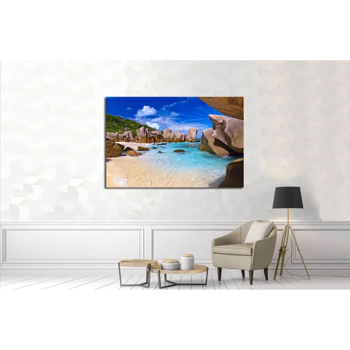 Tropical Beach At Seychelles - Nature Background №2871 Ready To Hang Canvas Print 3
