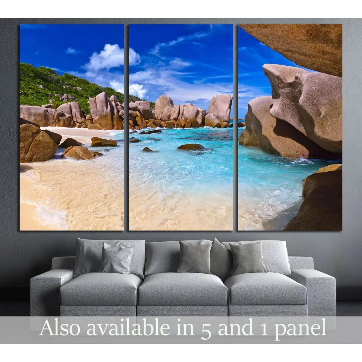 Tropical Beach At Seychelles - Nature Background №2871 Ready To Hang Canvas Print 5