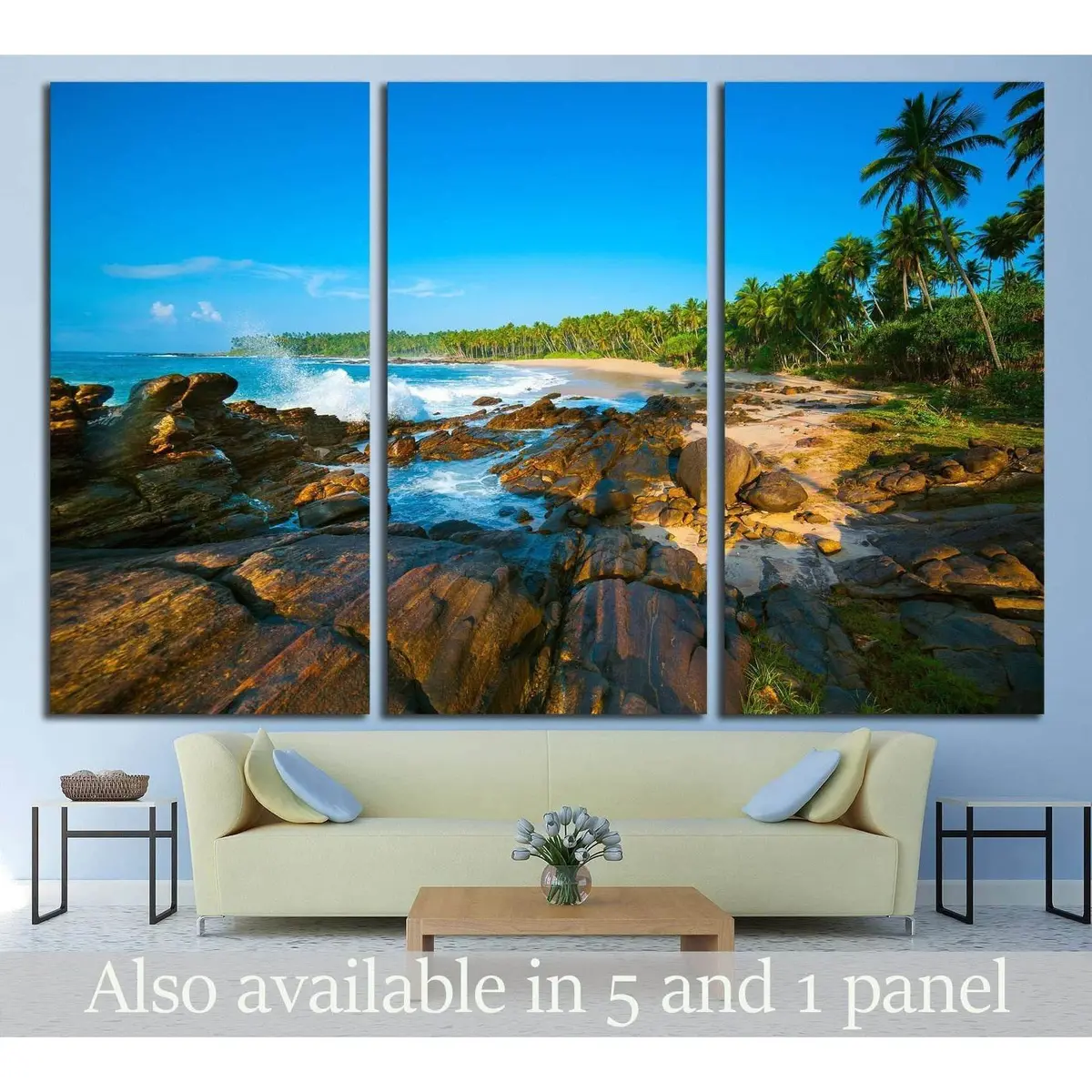 Tropical Beach Near Tangalle, Sri Lanka. Stones At Foreground №1961 Ready To Hang Canvas Print 5