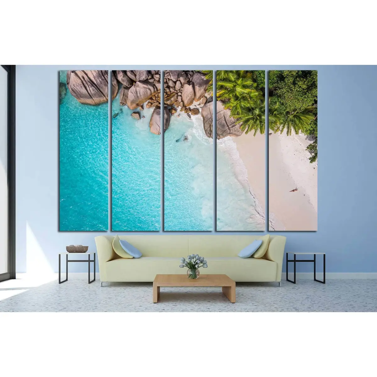 Aerial Tropical Beach Scene – Shark Bay, Seychelles Drone Photography Canvas Art - Image 3