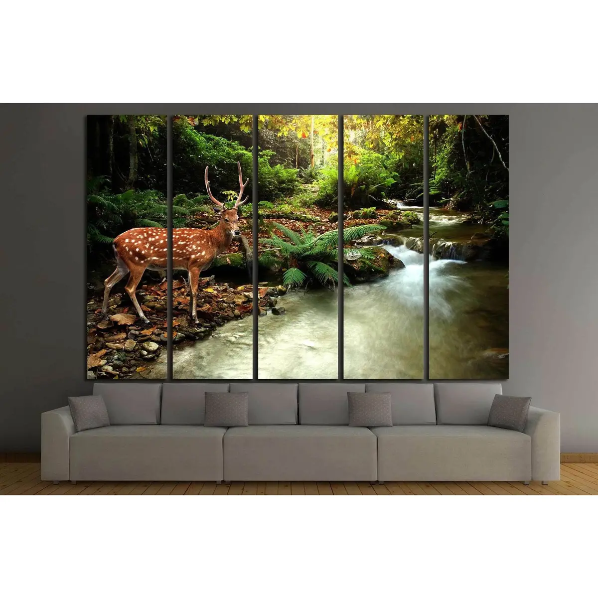 Tropical Stream And Sika Deer №1113 Ready To Hang Canvas Print 2