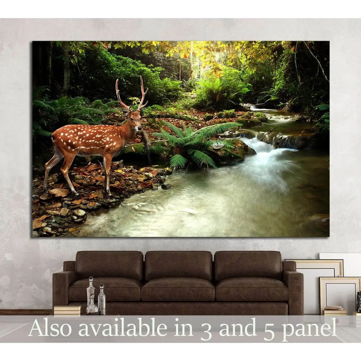 Tropical Stream And Sika Deer №1113 Ready To Hang Canvas Print 1