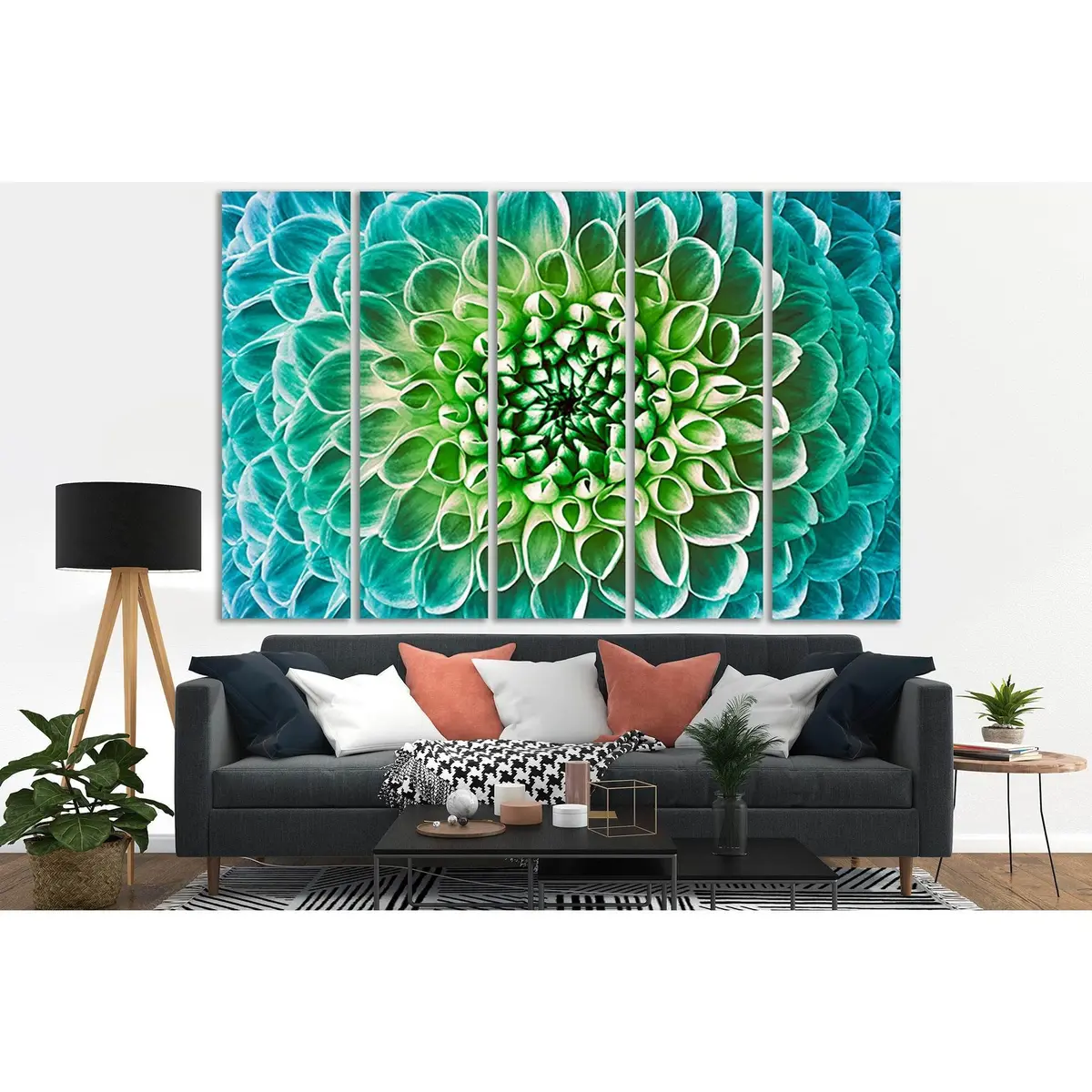 Turquoise-Green Floral Macro Canvas Art №SL675 – Pre-Stretched, Ready-to-Hang Wall Decor - Image 3