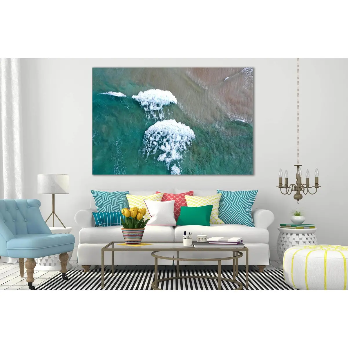 Turquoise Waves Top View №Sl106 Ready To Hang Canvas Print 2
