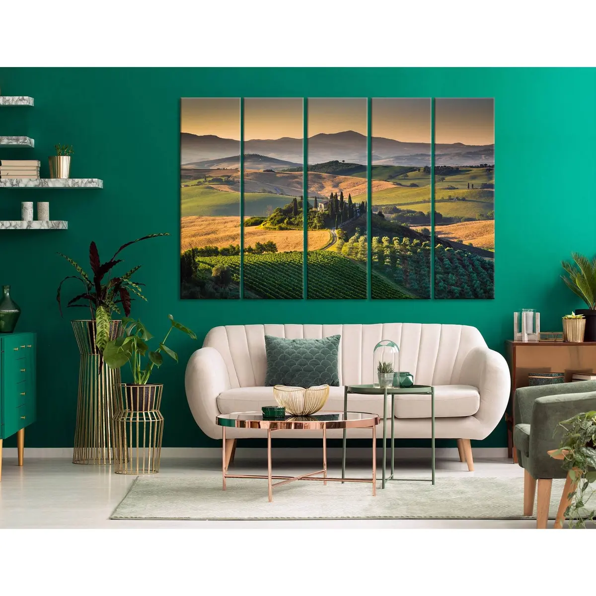 Tuscany Morning Landscape Canvas Art — Golden Light Over Rolling Hills & Valleys, Ready-to-Hang Print