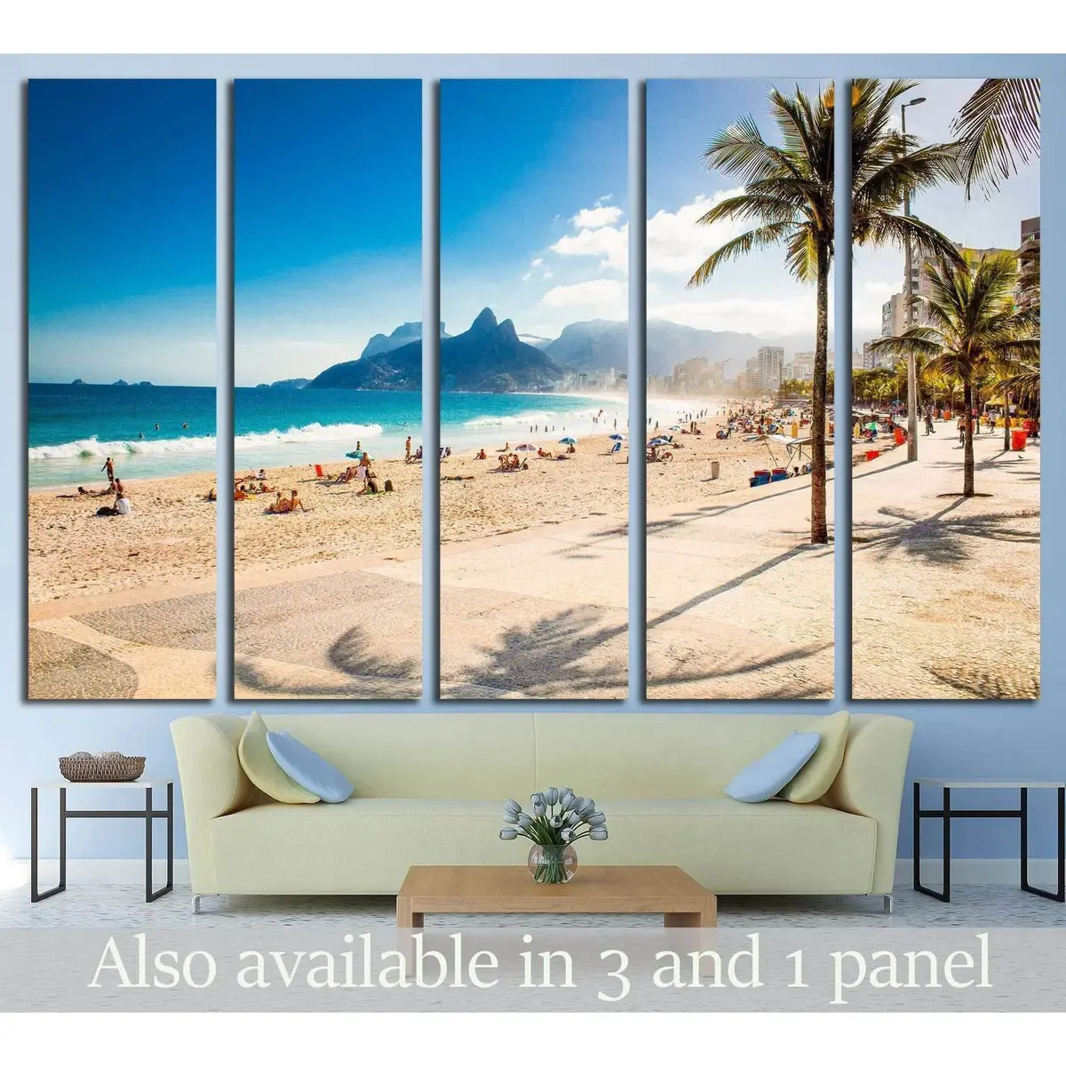 Ready-to-Hang Canvas Wall Art Featuring Two Brothers Mountain at Ipanema Beach, Rio de Janeiro