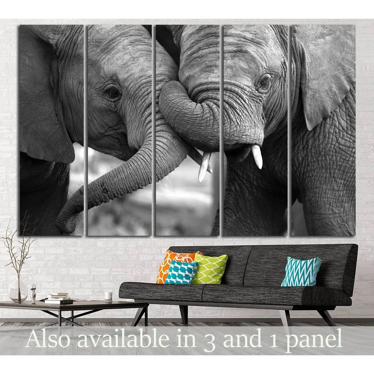 Two Elephants Wall Art — Number 194 Canvas Print with Hanging Hardware