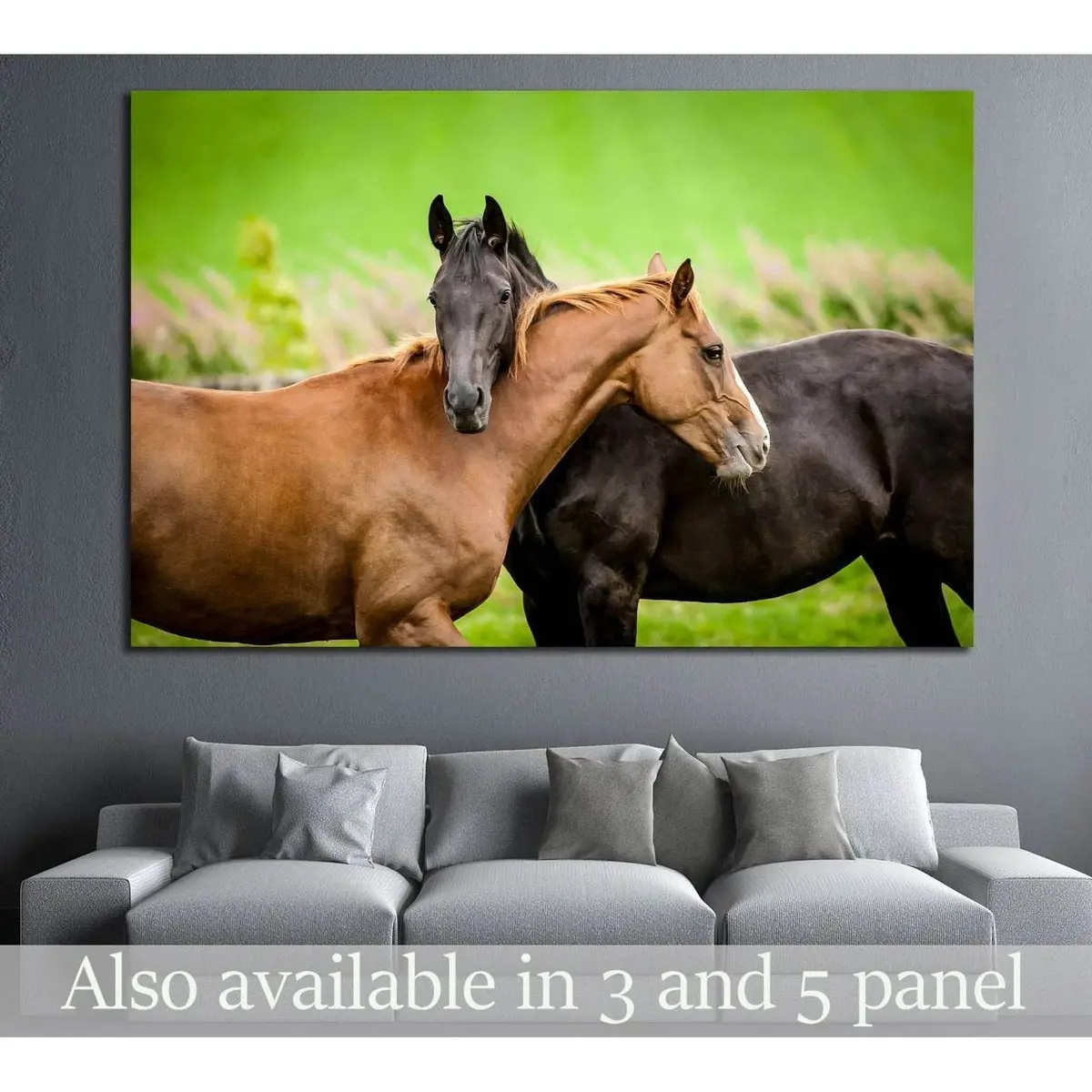 Two Horses Embracing In Friendship №1853 Ready To Hang Canvas Print 1