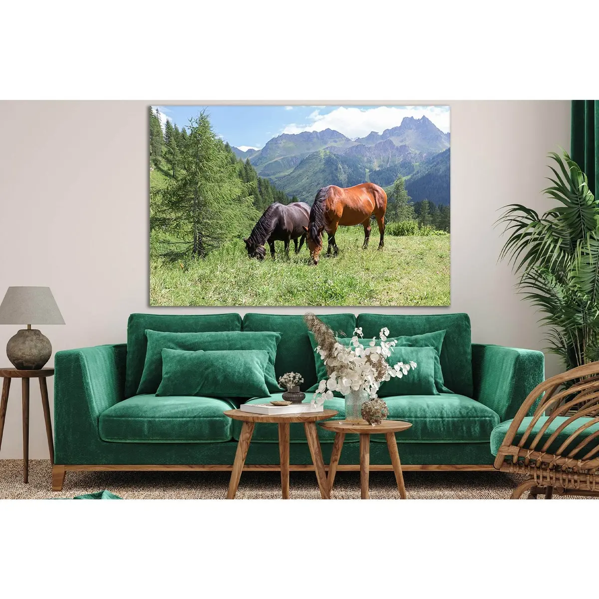 Two Horses Grazing In The Mountains №Sl1025 Ready To Hang Canvas Print 1