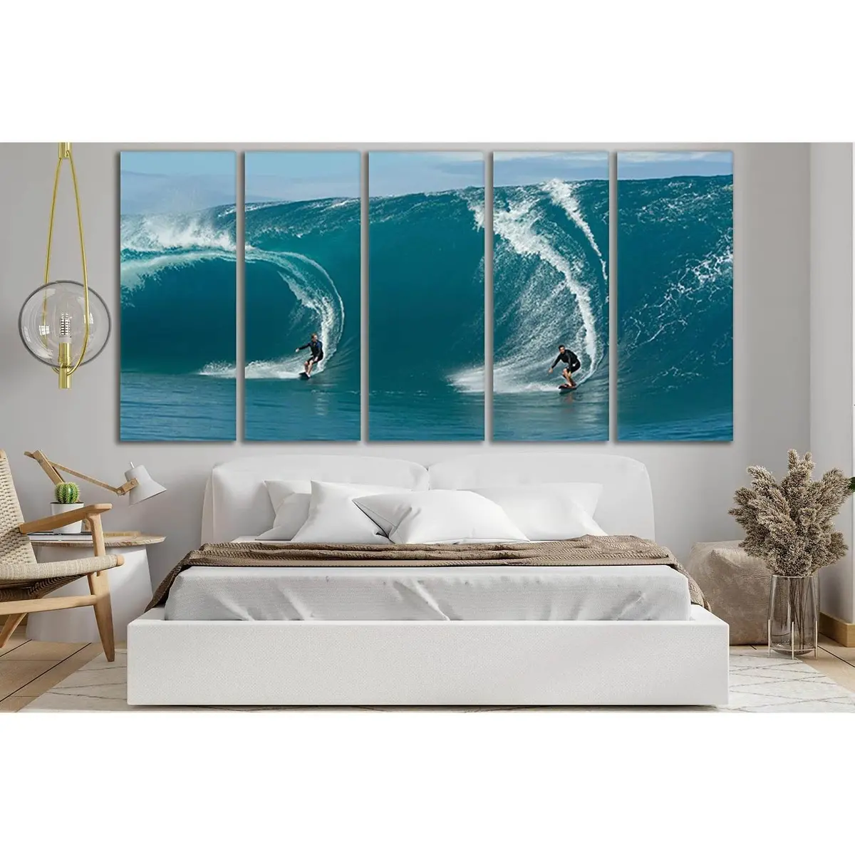 Surfing Duo Riding a Wave – SL910 Premium Canvas Wall Art, Ready to Hang