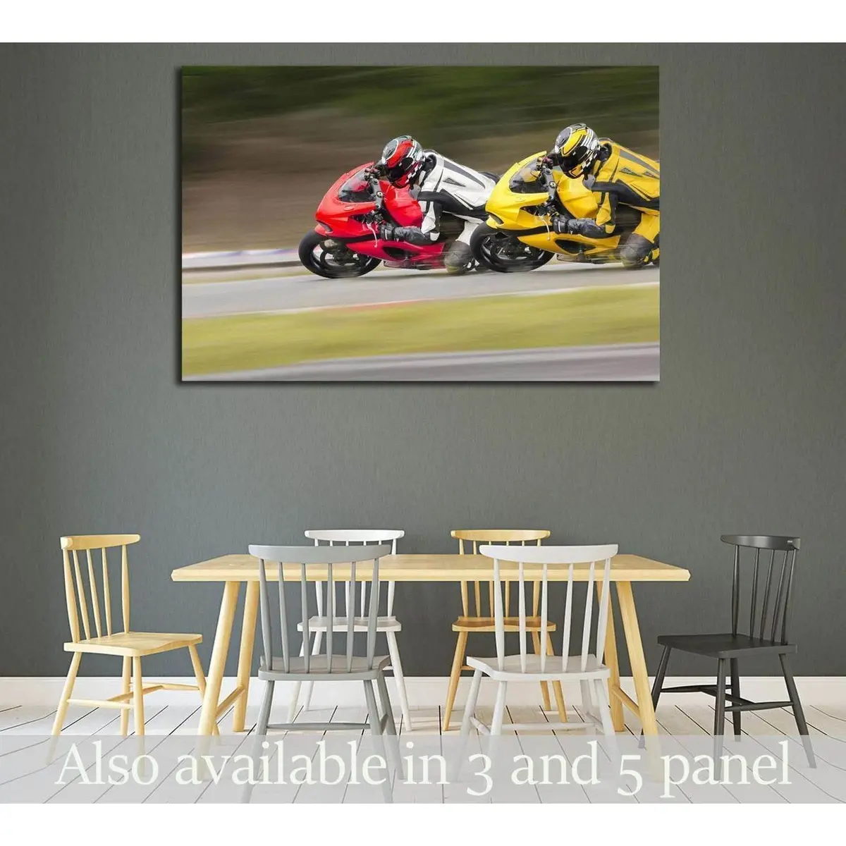 Two Motorcycles Practice Leaning Into A Fast Corner On Track №1867 Ready To Hang Canvas Print 1