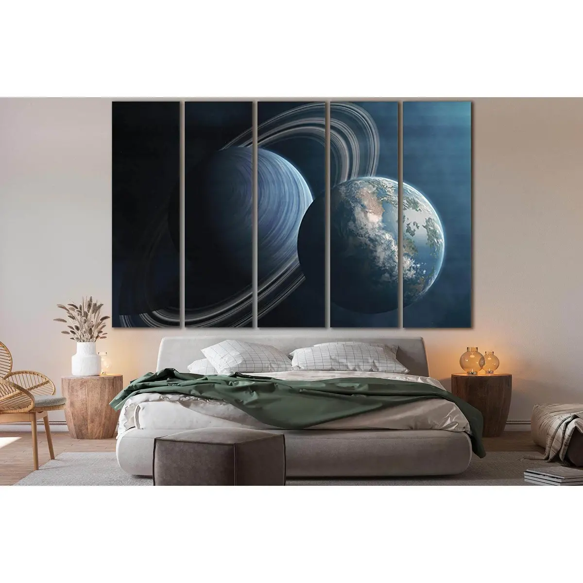 Cosmic Duality Wall Art: Two Orbiting Planets Canvas Print, Ready to Hang - Image 3