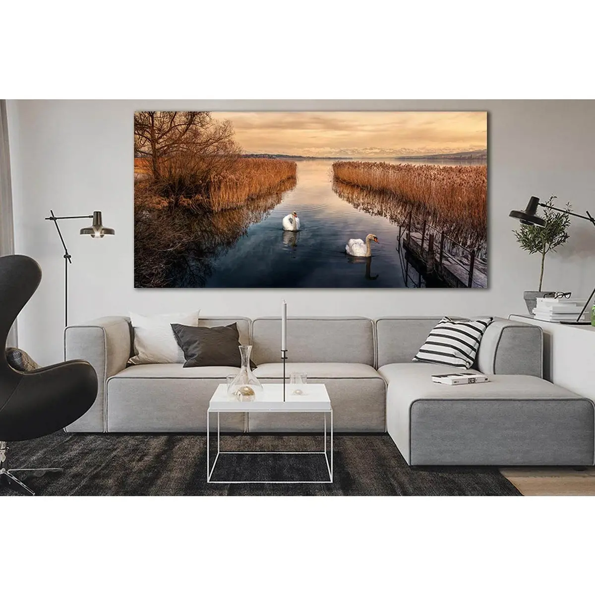 Two Swans In Autumn №Sl638 Ready To Hang Canvas Print 1