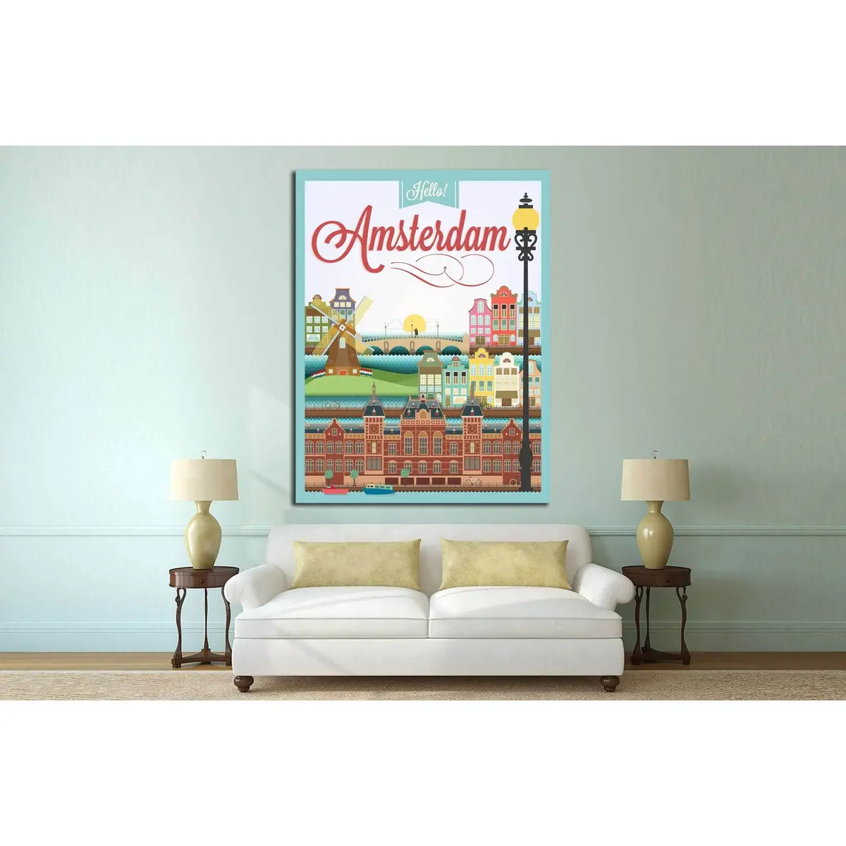 Typographical Retro Style Canvas With Amsterdam Symbols And Landmarks №4565 Ready To Hang Canvas Print 3