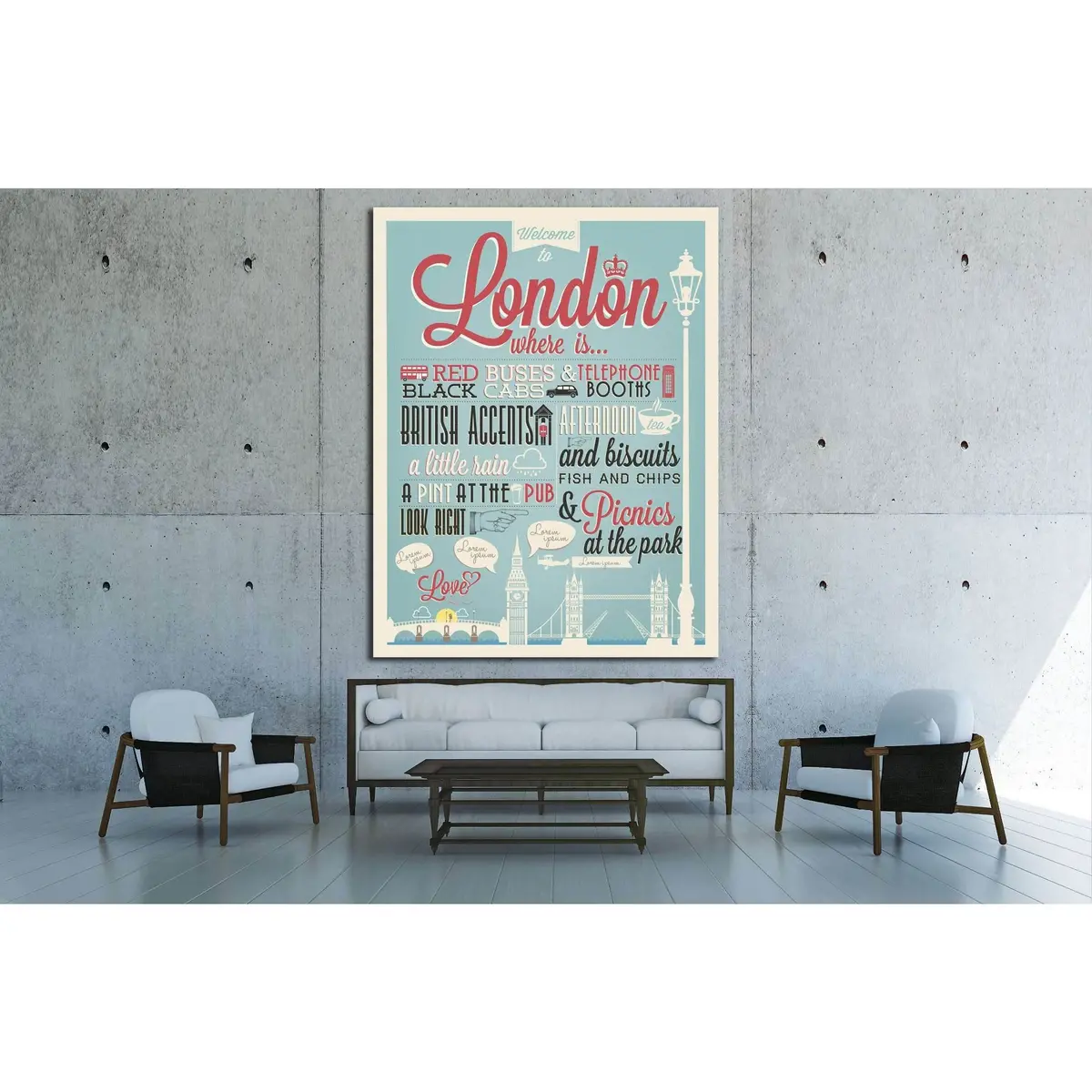 Typographical Retro Style Canvas With London Symbols And Landmarks №4568 Ready To Hang Canvas Print 2